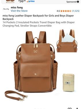 Miss Fong Tan Leather Diaper Backpack - Convertible Baby Bag